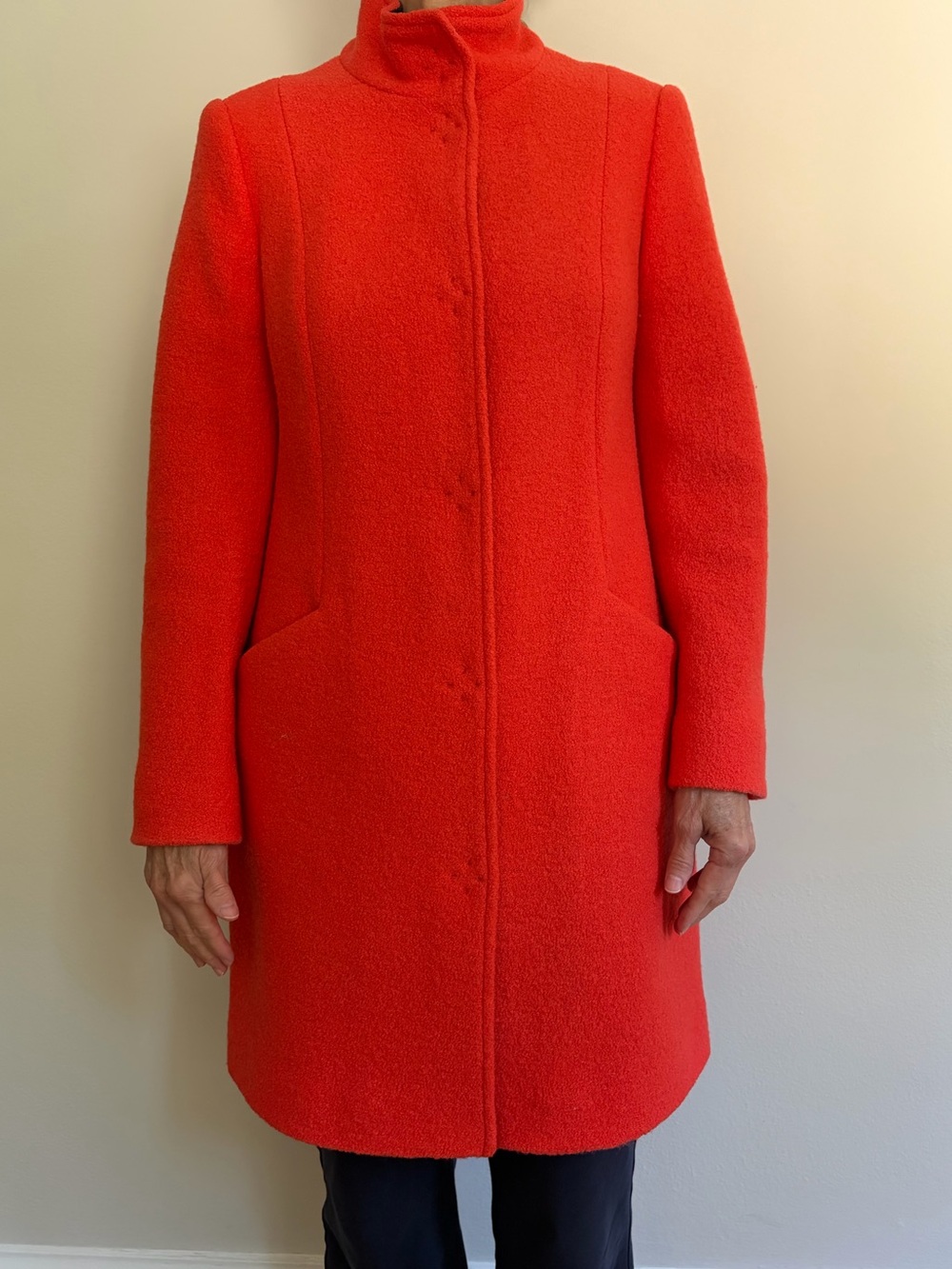 Boden Hengrave Orange + Navy Trim Wool Stand Collar Coat-EUC
